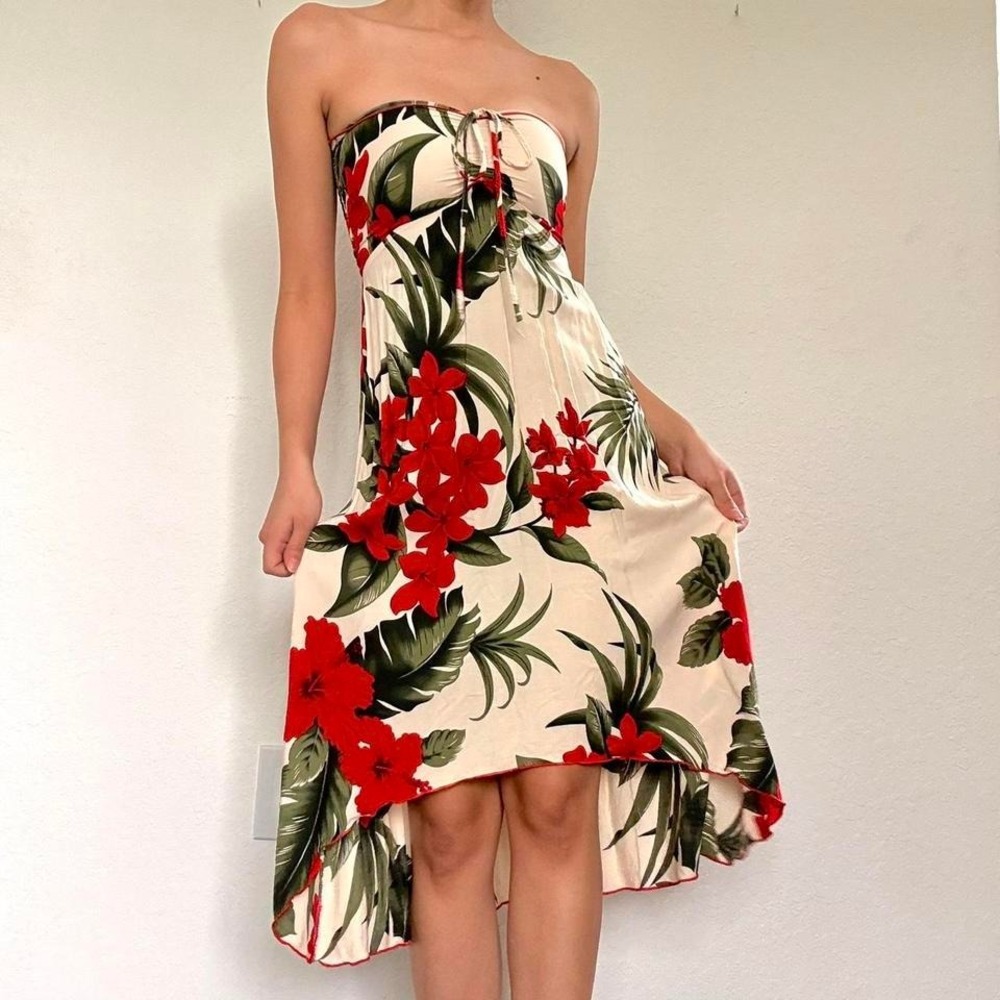 Y2K Hawaiian Strapless Midi Dress